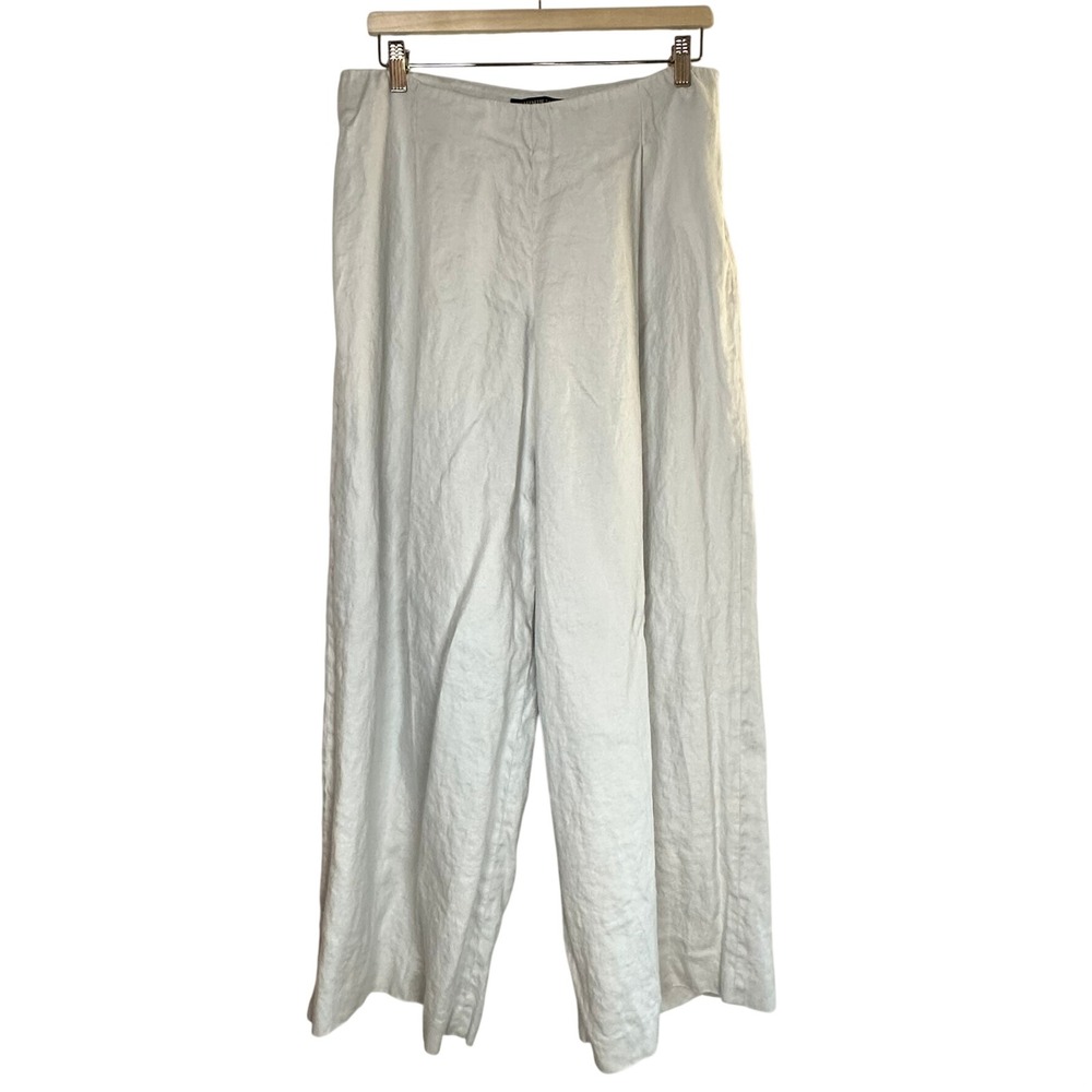 Lafayette 148 NY Wide‎ Leg Pants Womens 10 White 100% Linen Side Zip